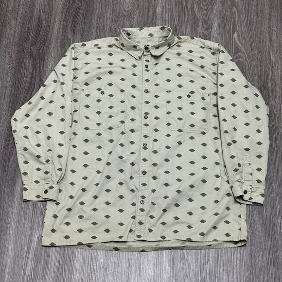 Harley Davidson Button Up Shirt Mens 3XL Beige Logo All Over Print Motorcycle - Picture 1 of 9